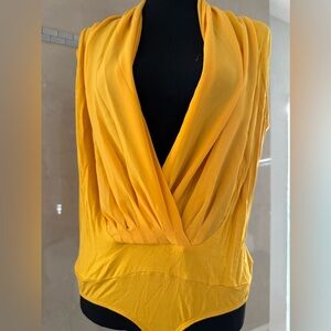 New York & Company Yellow Draped Bodysuit